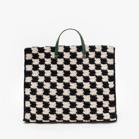 Clare V Summer Simple Tote Black/Cream Crochet Checker - Picture 4 of 14